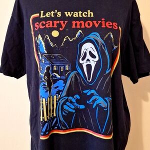 Large Black GHOSTFACE SCREAM t-shirt Halloween 🎃 Let's Talk Scary Movies